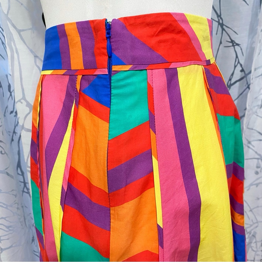 FARM RIO BRUNAS COLORFUL STRIPES COTTON MIDI SKIRT - Picture 4 of 9